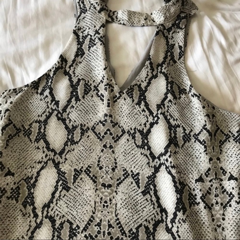 Collar Snakeskin Minidress with Deep V